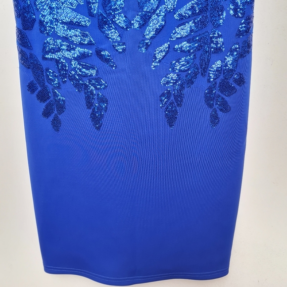 Tadashi Shoji Sequin Capsleeves Neoprene Shift Dress Royal Blue Women's Size L - Picture 6 of 16